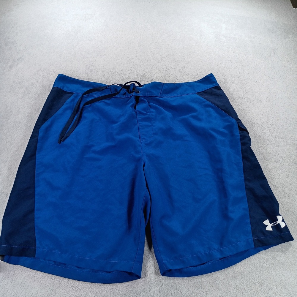 Under Armour Mens HeatGear Board Shorts Blue Size 40 Colorblock Cargo Pocket